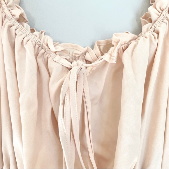 Peach Cottagecore Puff Sleeve Maxi Dress Smocked Waist Tiered Romantic Boho - Picture 4 of 7